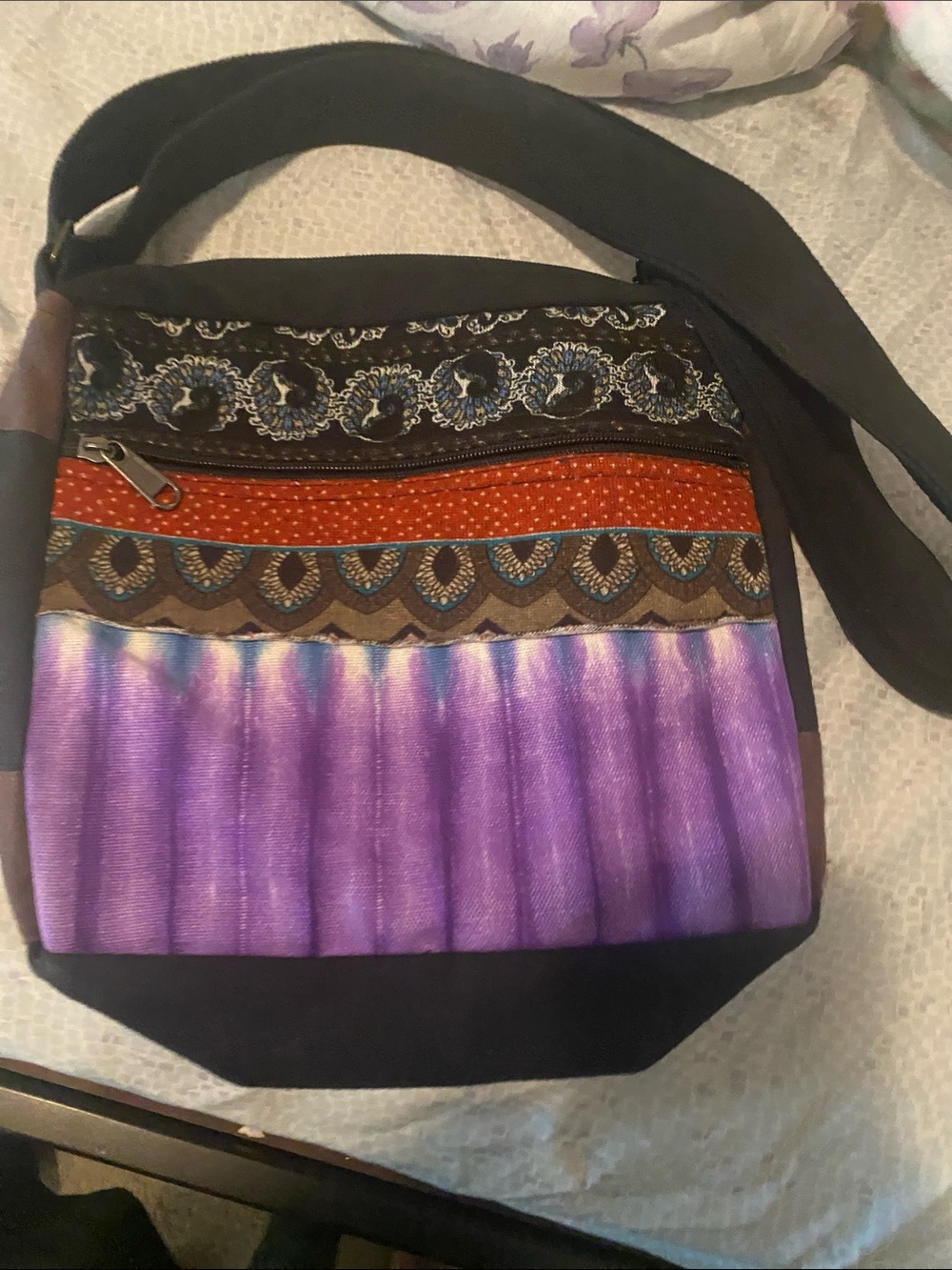 Boho Crossbody Bag in Purple and Black